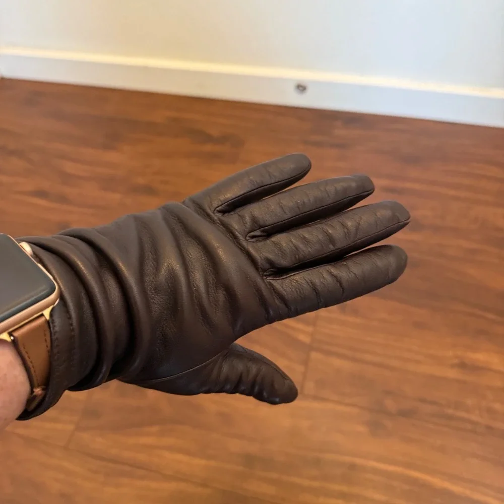 Thinsulate 40g‎ Insulated Dark Brown Leather Winter Gloves Women's Size L Luxury
